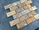 Scabos Travertine 2"x4" Brick Honed on 12" x 12" Mesh Mosaic Tile