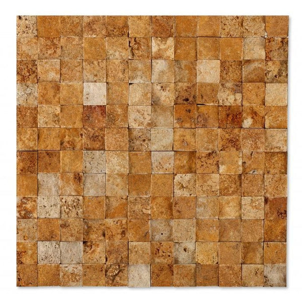 Gold Split Face Travertine 3D Mosaic Tile - Mediterranean Style