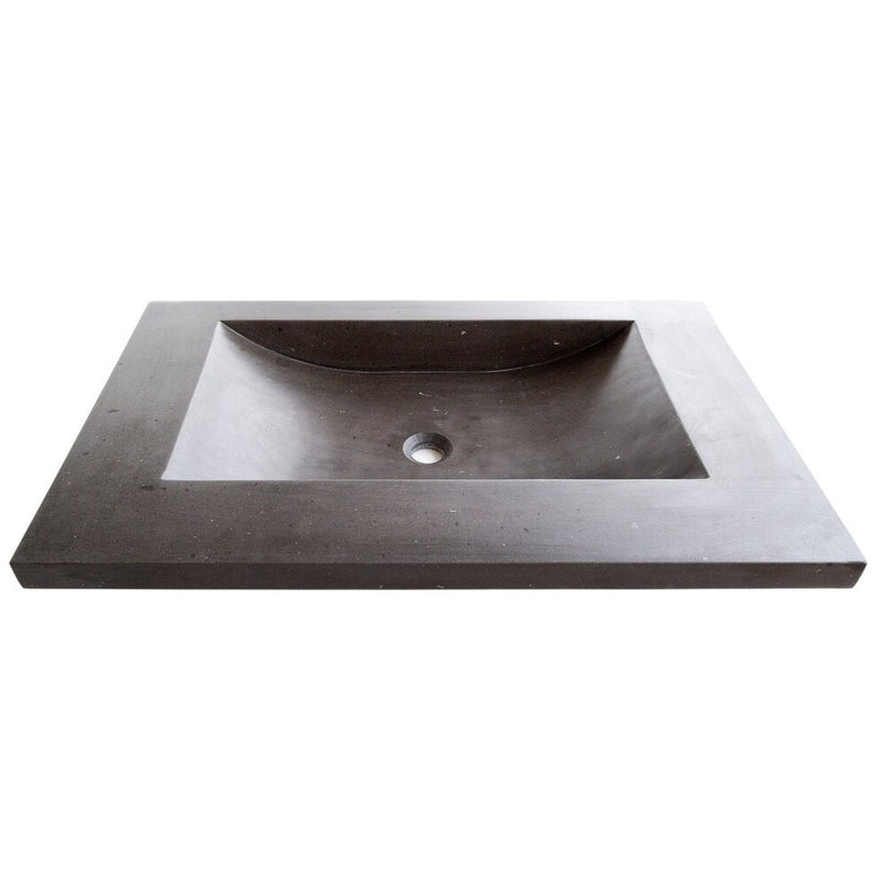 Black Andesite Natural Stone Rectangular Shape Vessel Sink Honed (W)16" (L)26" (H)5" SKU-DSAN01 product shot angle view