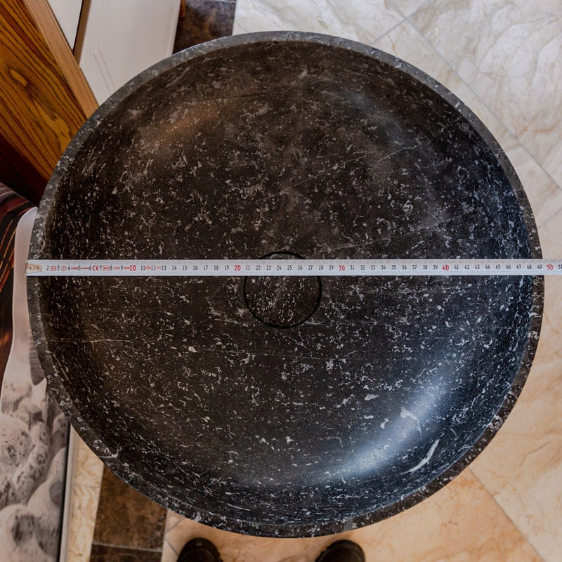 Black Marble Pedestal Round Sink Size (D)20" (H)33.5" SKU-NTRVS04 product shot diameter measure