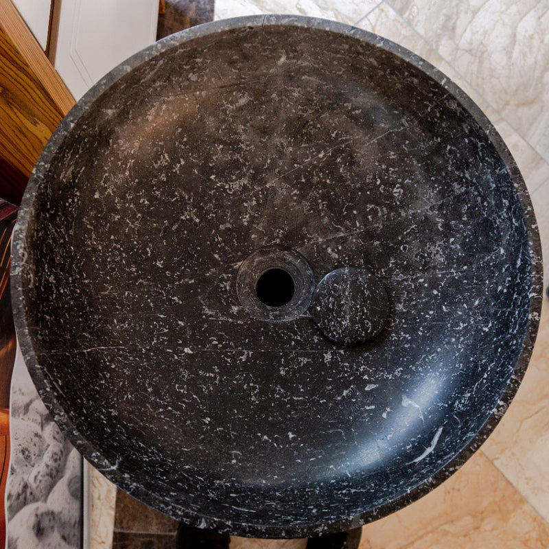 Black Marble Pedestal Round Sink Size (D)20" (H)33.5" SKU-NTRVS04 product shot top view