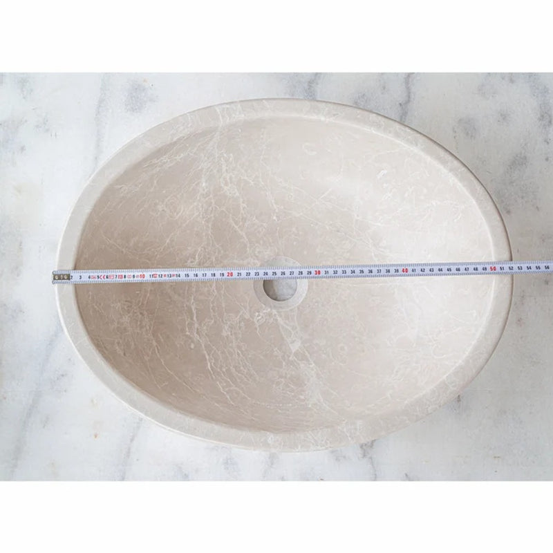 Botticino Marble Natural stone oval shape Vessel Sink Honed size W16 L20.5 H 6 SKU CM-B-002-C top measure view