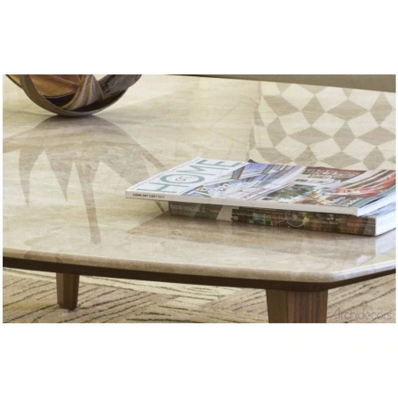 Burdur Beige marble coffee table W40-L40-H14 rectangular wood SKU-MSBB40WL close shot of product