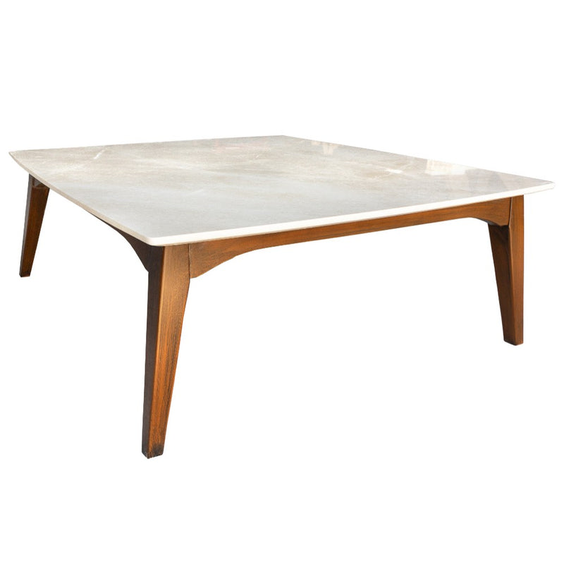 Burdur Beige marble coffee table W40-L40-H14 rectangular wood SKU-MSBB40WL on white background