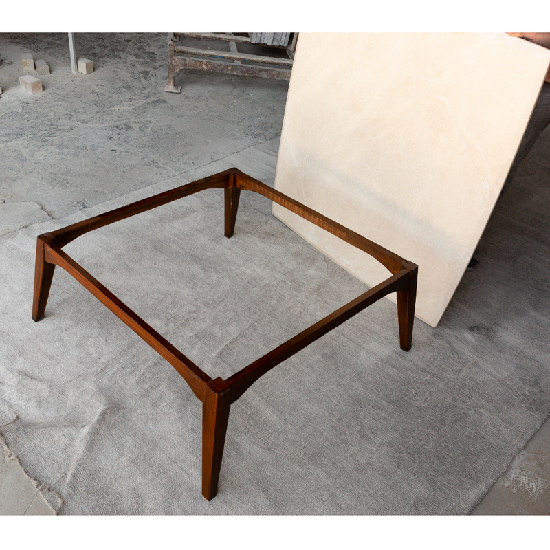 Burdur Beige marble coffee table W40-L40-H14 rectangular wood SKU-MSBB40WL legs