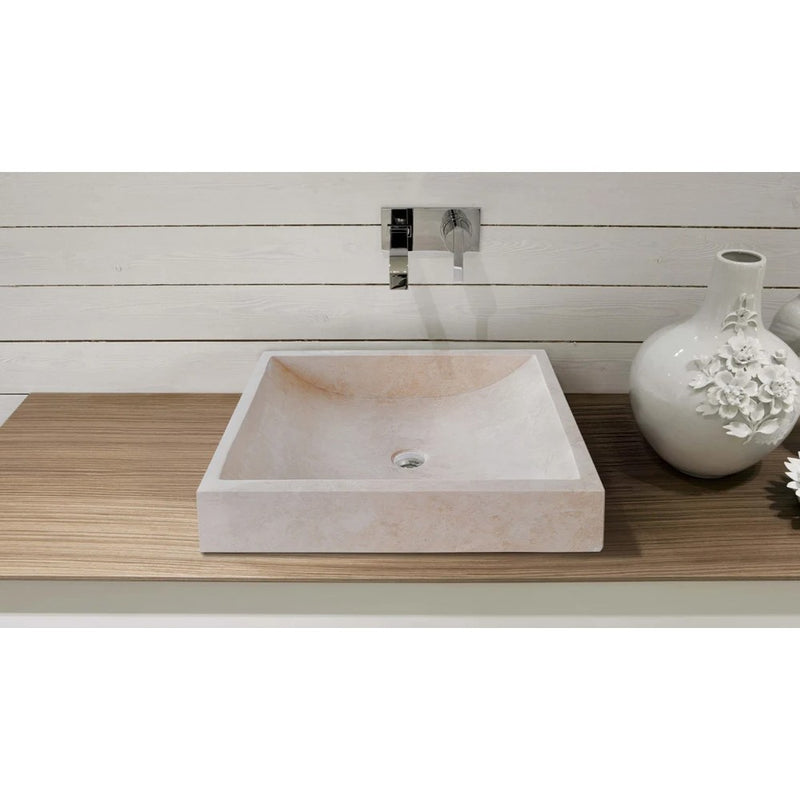 cappuccino beige marble farmhouse rectangular sink SKU CM-B-036-B installed in bathroom