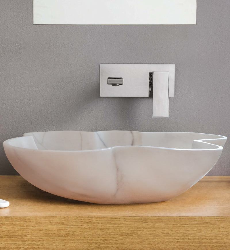 Carrara White flower shape sink size (W)24.5" (L)18" (H)6" SKU-NTRVS03 installed on bathroom
