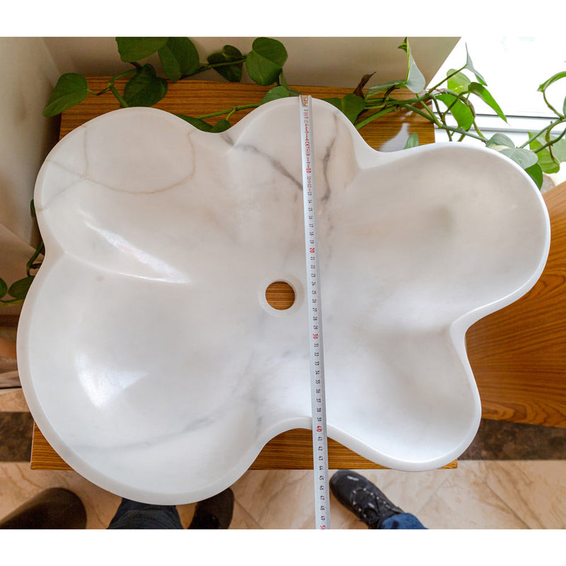 Carrara White flower shape sink size (W)24.5" (L)18" (H)6" SKU-NTRVS03 product shot width measure,