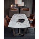 Carrara White genuine marble dinnerr table oval black wooden legs office meeting room shot