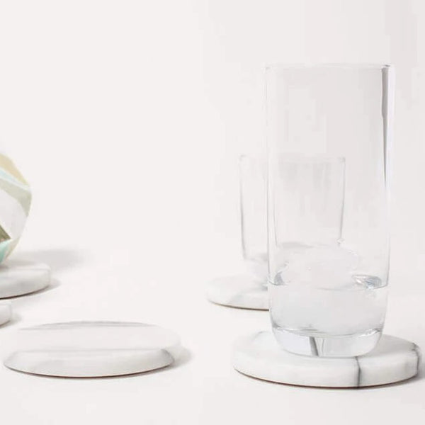 Natural Marble Round Coasters Semi-Polished - 4 Inch Set of 4