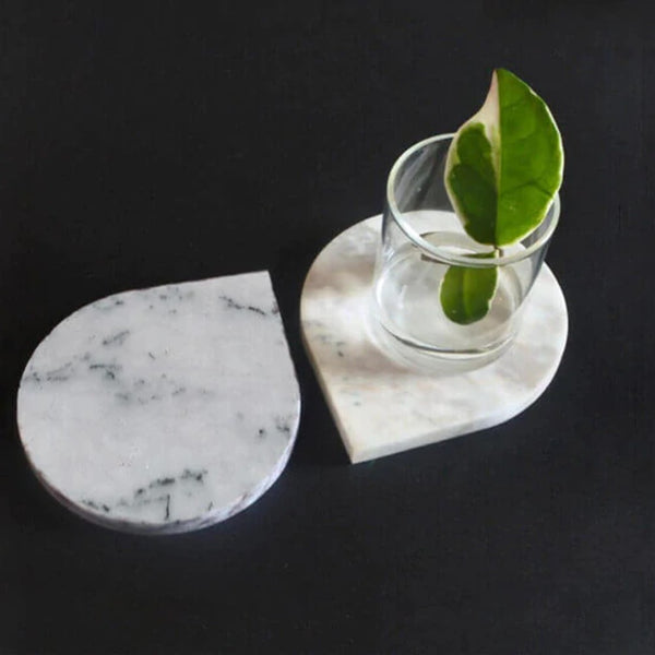 Natural Marble Teardrop Coasters 4x5 Semi-polished - Set of 2