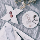 Carrara White genuine marble triangle round hastag x coasters 5x5 polished set of 4 SKU-MSBCRGEU5x5SP product shot X and Round