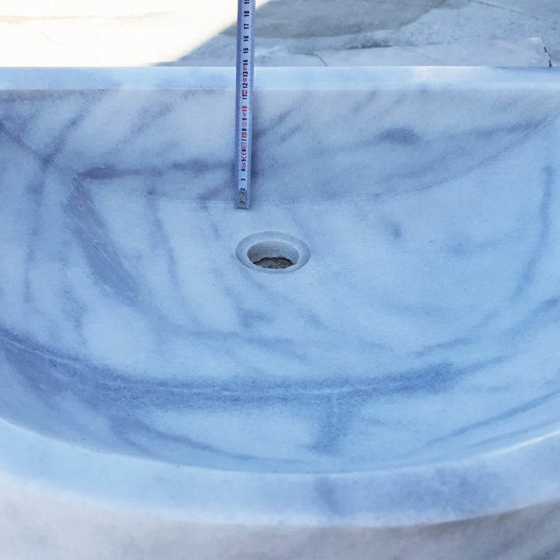 Carrara White marble Half Round Sink Polished size (W)24" (L)20" (H)6" SKU-TMS10 product shot depth measure