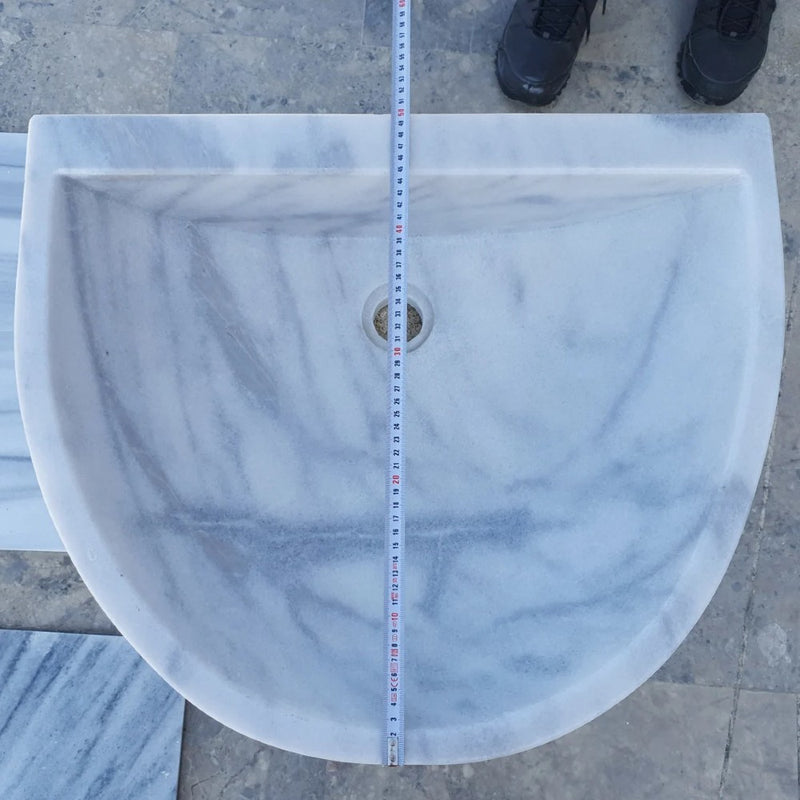 Carrara White marble Half Round Sink Polished size (W)24" (L)20" (H)6" SKU-TMS10 product shot width measure
