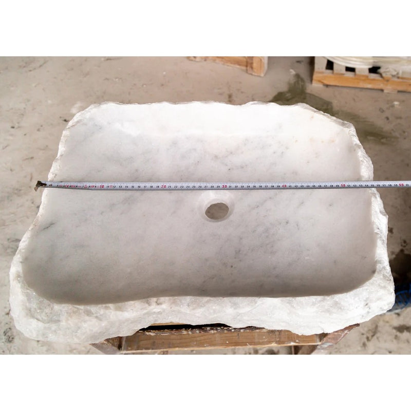 Carrara marble rustic natural stone Vessel Sink Polished Hand Chiseled size (W)16" (L)22" (H)5" SKU-NTRSTC15 product shot length measure