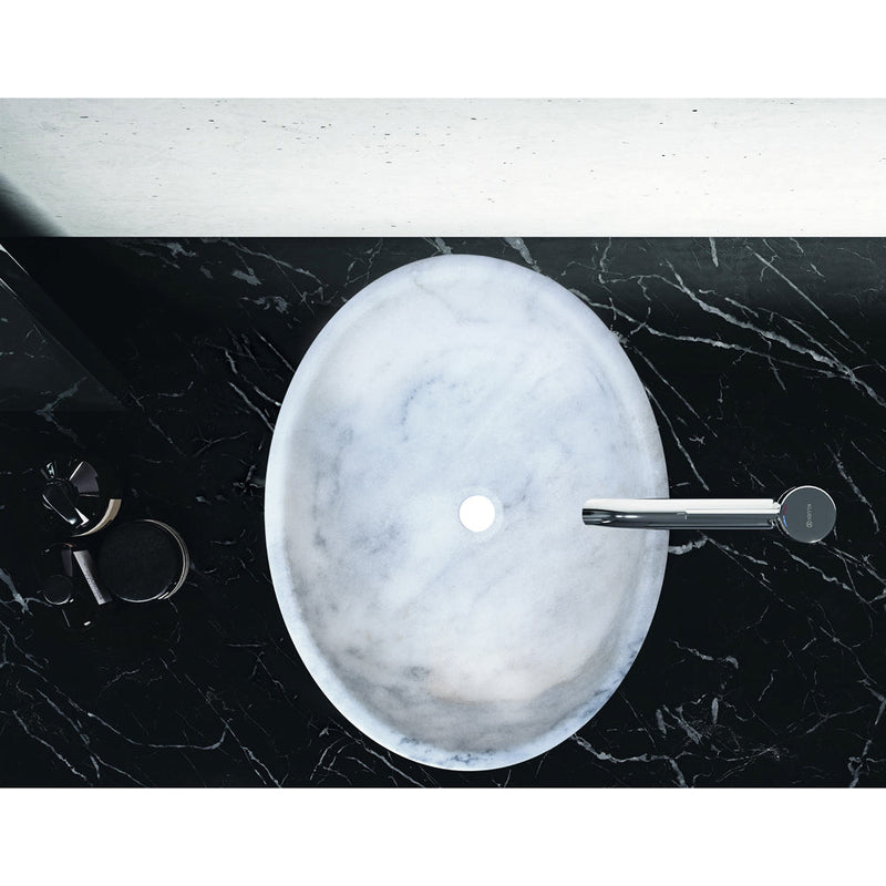 Carrara white marble oval vessel sink NTRSTC04 Size (W)16" (L)21" (H)6" bathroom top view