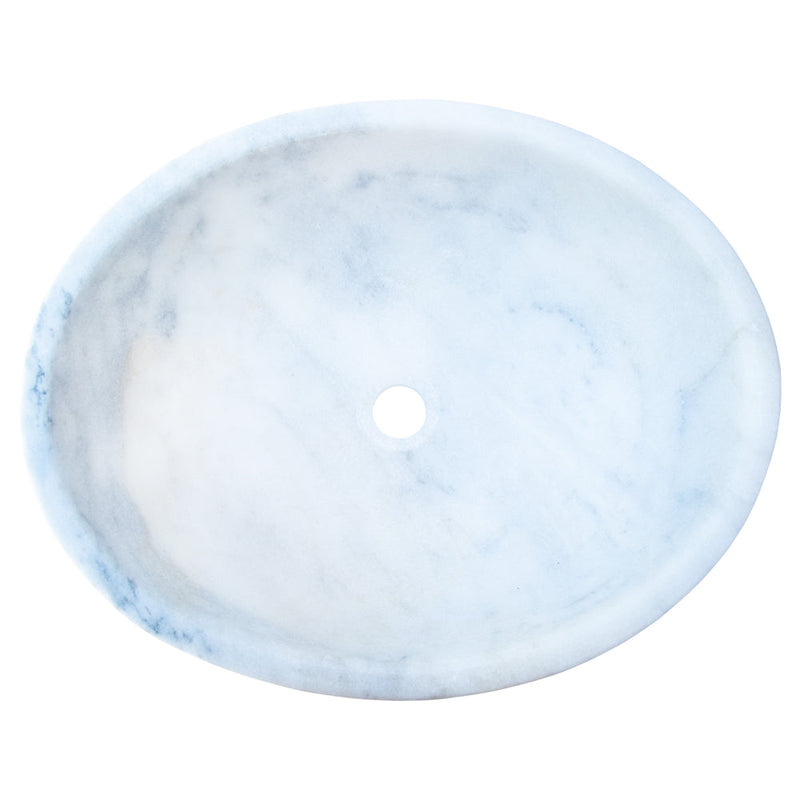 Carrara white marble oval vessel sink NTRSTC04 Size (W)16" (L)21" (H)6" top view product shot