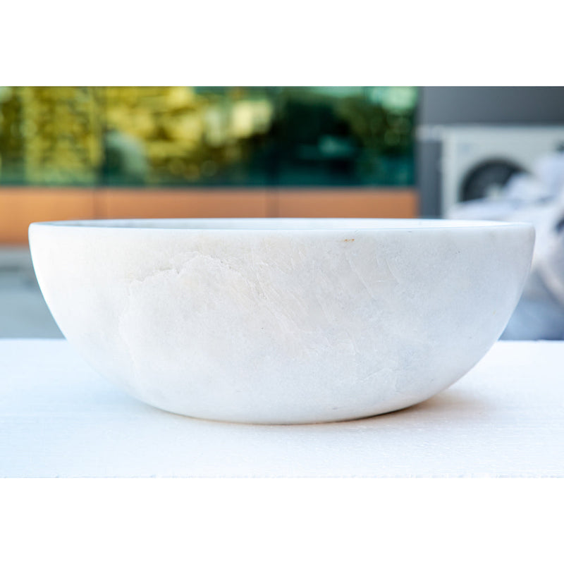 Carrara white marble vessel sink NTRSTC08 Size (D)16" (H)6" side view product shot