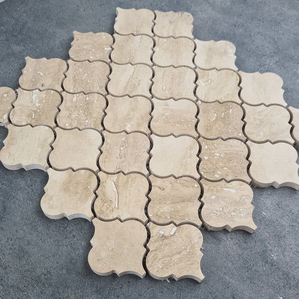 Patara Casablanca Pattern 12" x 12" Honed Travertine Mesh-Mounted Mosaic Tile, photo 2 of 5