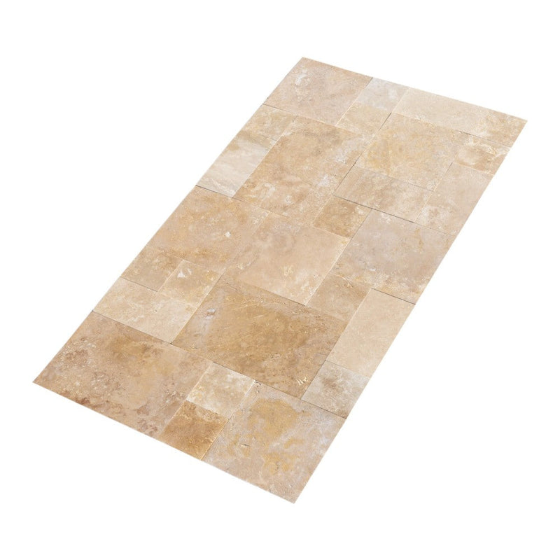 Denizli beige antique french pattern set travertine tile surface brushed SKU-20071439 product shot
