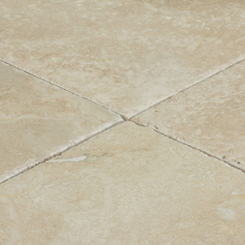 Denizli beige travertine tile size 18"x18" (45.7cmx45.7cm) thickness 1/2" surface brushed chiseled SKU-10083369 product shot