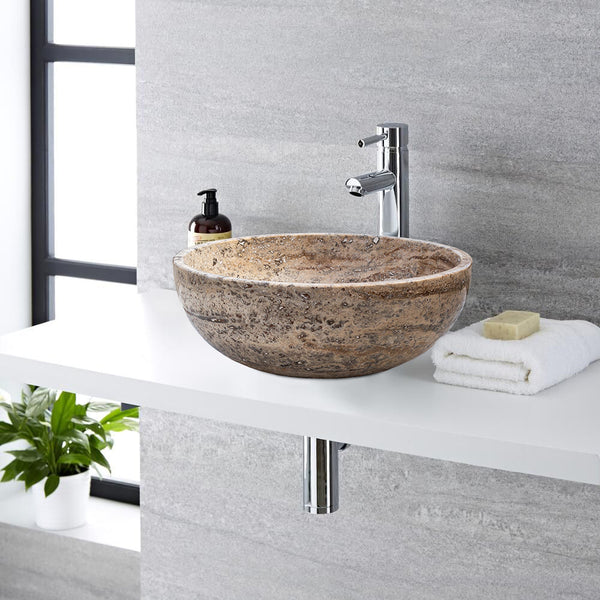 Valencia Beige Travertine Vessel Sink Filled Polished 16 x 6