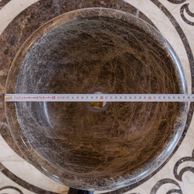Emprador brown natural stone marble drop-in vessel sink polished d16 h6 SKU NTRVS34 top diameter measure view