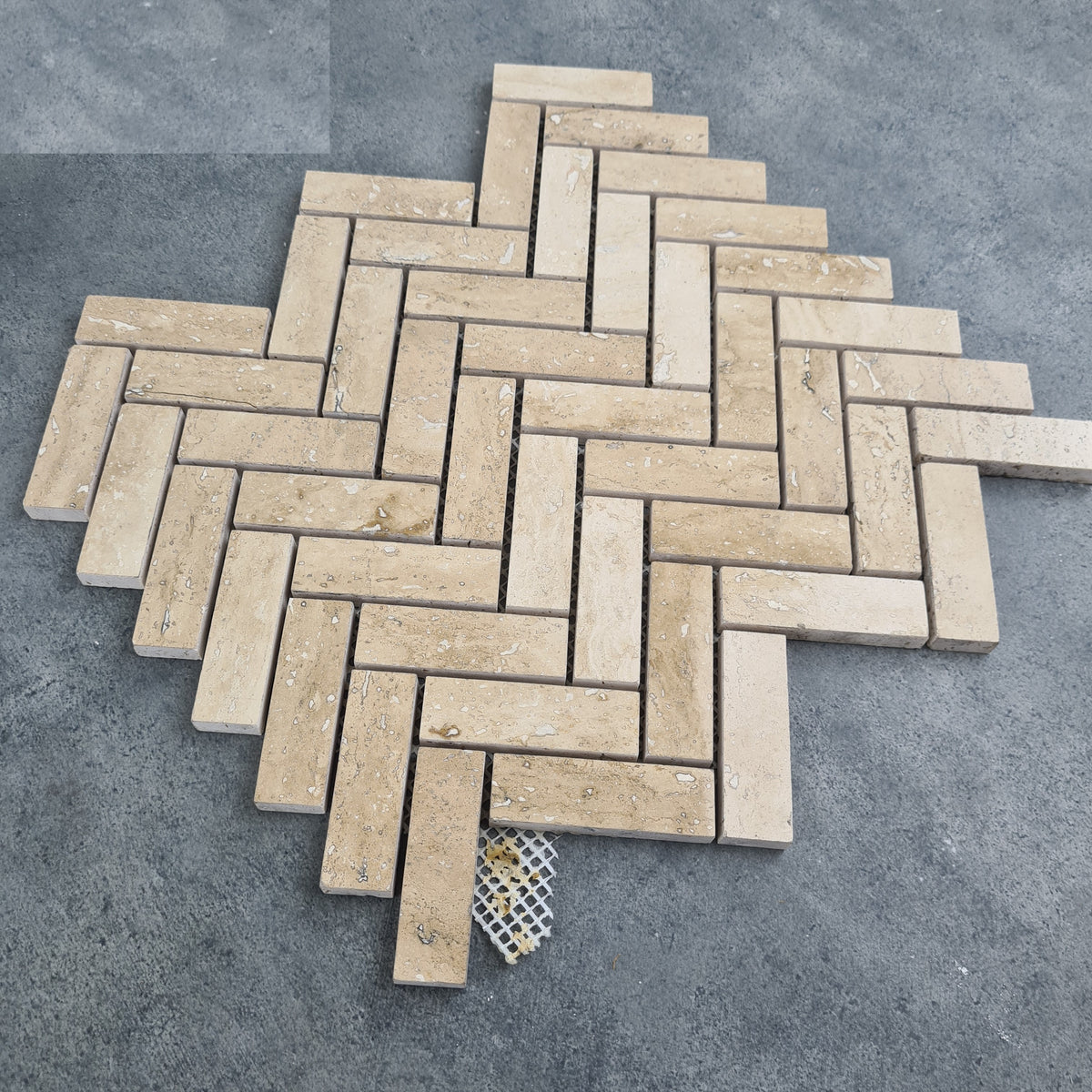 Patara Herringbone 12" x 12" Honed Travertine Mesh-Mounted Mosaic Tile, photo 2 of 6