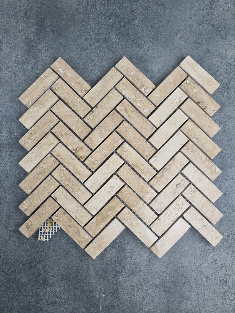 Patara Herringbone 12" x 12" Honed Travertine Mesh-Mounted Mosaic Tile, photo 6 of 6