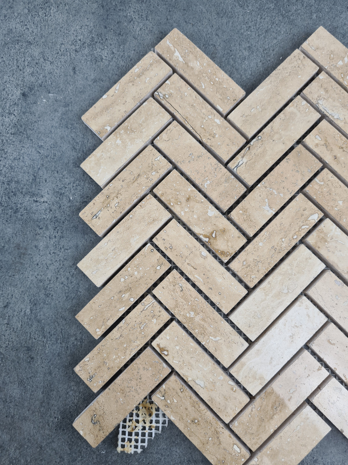Patara Herringbone 12" x 12" Honed Travertine Mesh-Mounted Mosaic Tile, photo 4 of 6