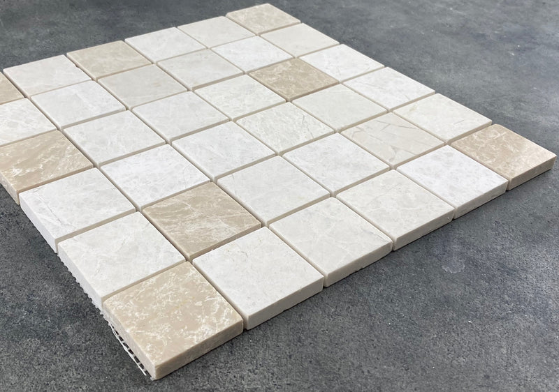 Vanilla Beige Marble 2"x2" Honed on 12" x 12" Mesh Mosaic Tile