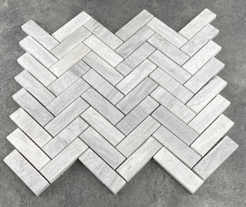 Solto White 1"x3" Herringbone on 12" x 12" Mesh Marble Mosaic Tile