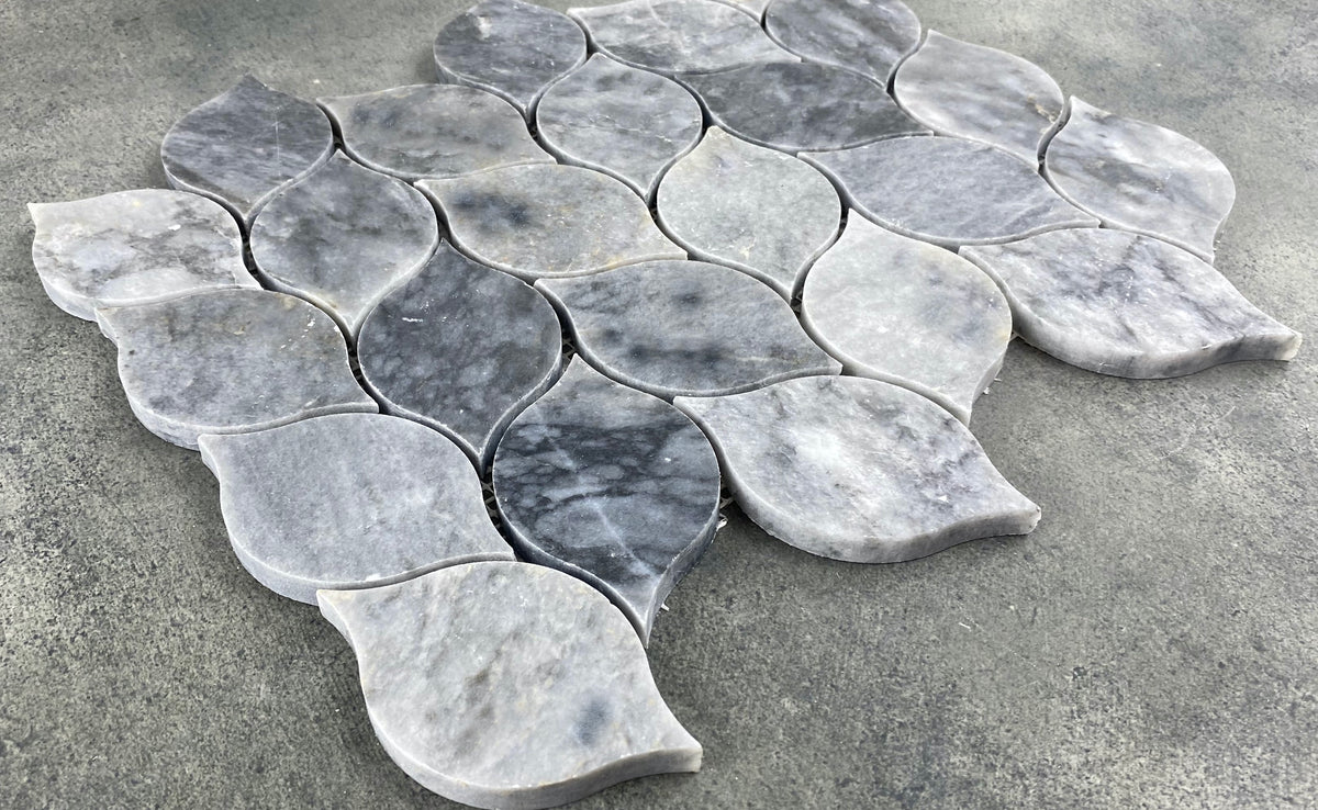 Luna Sky Marble Leaf on 12" x 12" Mesh Mosaic Tile, photo 7 of 7
