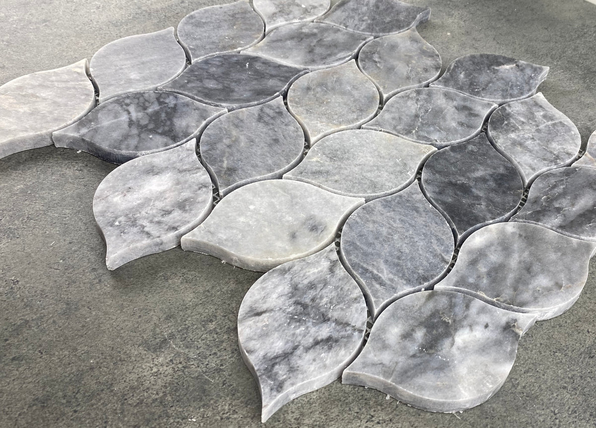 Luna Sky Marble Leaf on 12" x 12" Mesh Mosaic Tile, photo 6 of 7