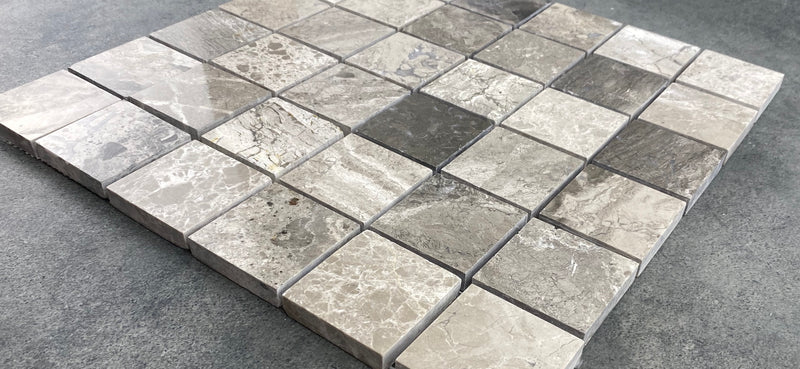 Silver Shadow Marble 2"x2" Honed on 12" x 12" Mesh Mosaic Tile