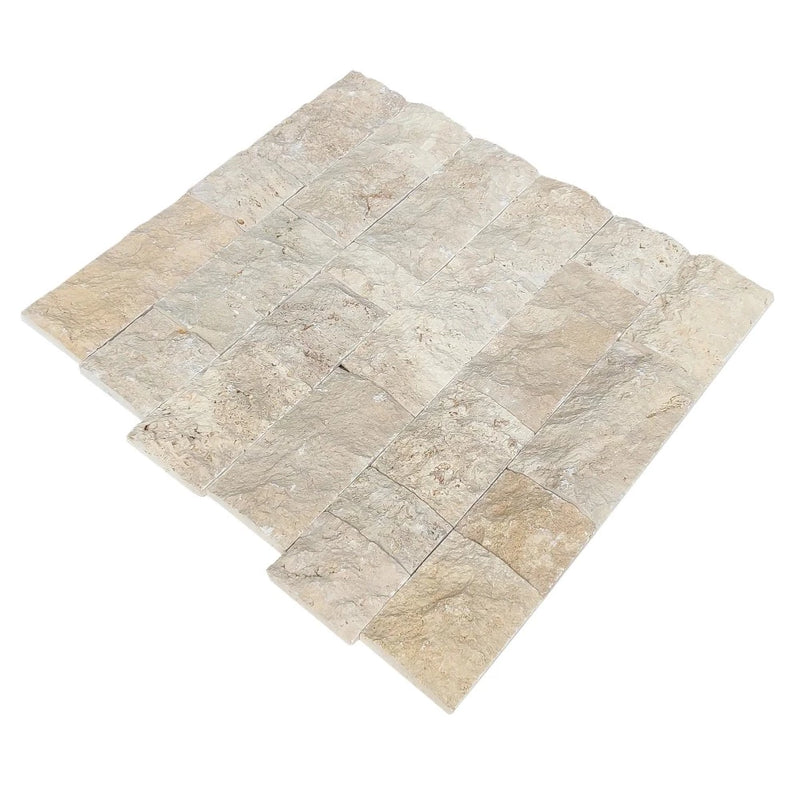 Ivory Light Free Length Split-face Natural Travertine Wall Tile 6"xFL angle view