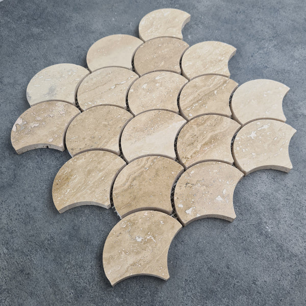 Patara Laguna Pattern 12" x 12" Honed Travertine Mesh-Mounted Mosaic Tile, photo 2 of 5