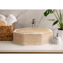 Light Beige Travertine Octagon Natural Stone Vessel Sink Polished D16 H5 SKU-EGELBTOP166 installed on bathroom