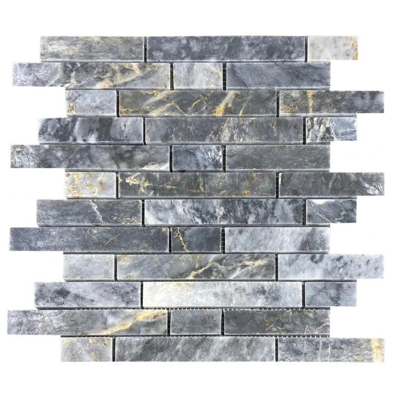 Luna sky marble mosaic liner on 12x12 mesh brick honed SKU-HSLSSLNBMOSH Mesh view on white background