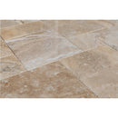 Mina rustic antique French pattern set travertine tile size pattern set surface brushed and chiseled SKU-10076469 close up view of travertine tile