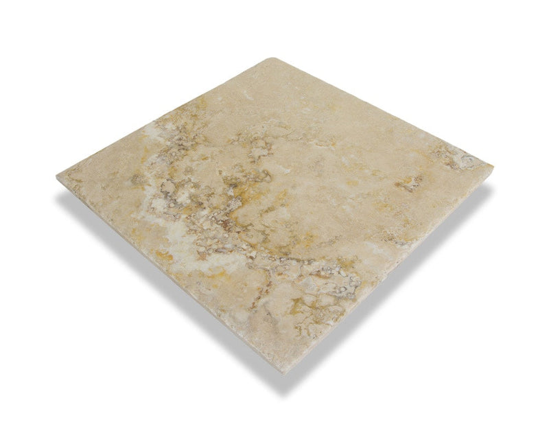Mina rustic travertine tile surface brushed filled edge chiseled size 16"x16" SKU-10094903 The tile on white background