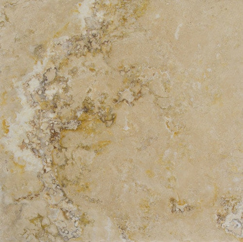 Mina rustic travertine tile surface brushed filled edge chiseled size 16"x16" SKU-1009490.2 Close-up shot of the travertine tile.