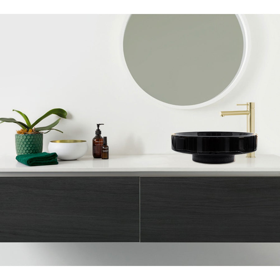 Natural Stone Toros Black Marble Above Counter Vessel Sink Polished (D)16" (H)6" by GobekDesign