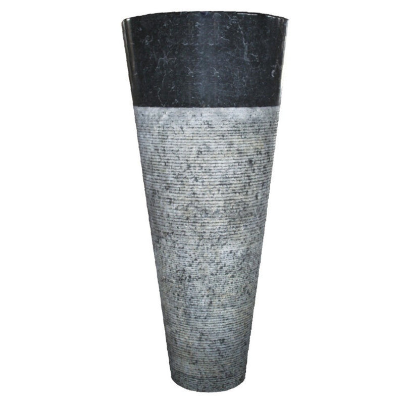 Natural Stone Black Marble Pedestal Conical Shaped Sink (D)16" (H)36"