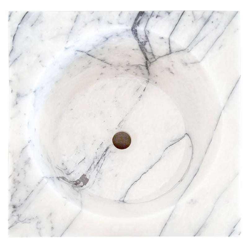 Natural Stone New York White Marble Pedestal Square Cone Shaped Sink Polished (W)16" (L)16" (H)36" SKU-NTRVS25 product shot top view