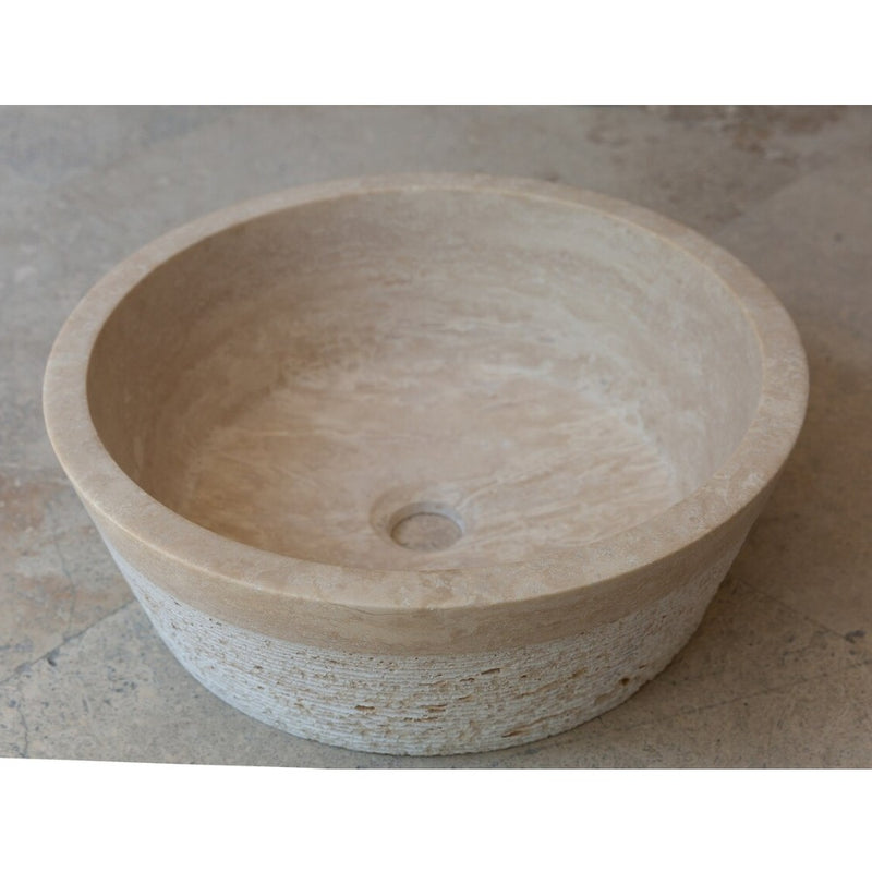 Natural Stone Light Split Face Travertine Vessel Sink 16.5"x5.9"Natural Stone Light Split Face Travertine Vessel Sink available size in16.5"x5.9" SKU-20020020 angle view