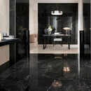Nero Marquina Black Marble Tile Polished size 12x24 SKU-40102006 installed on house floor and wall