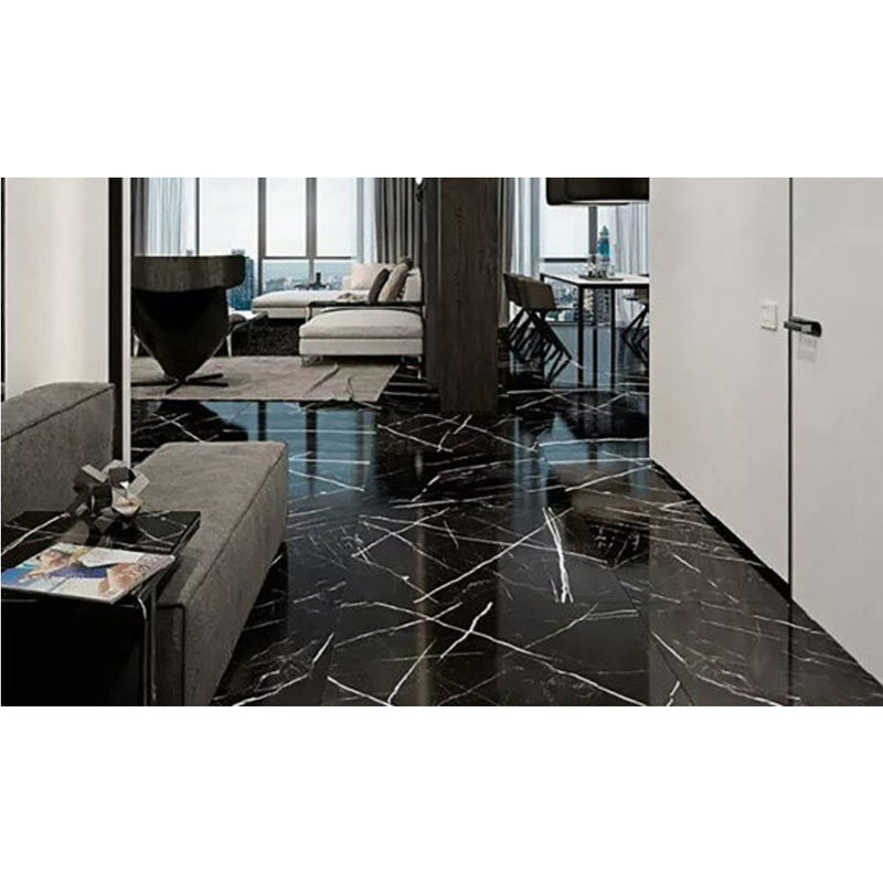 Nero Marquina Black Marble Tile Polished size 12x24 SKU-40102006 installed on living room and hall floors 