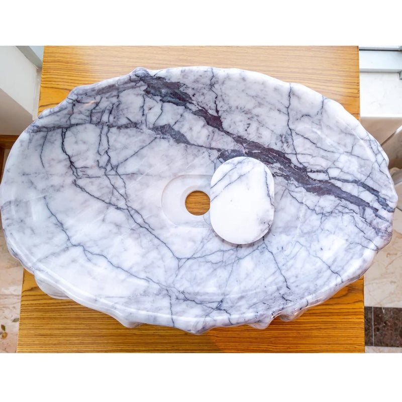 New York White Marble Oval Shape Vessel Sink Polished (W)16" (L)26" (H)5" SKU-NTRVS09 product shot top view
