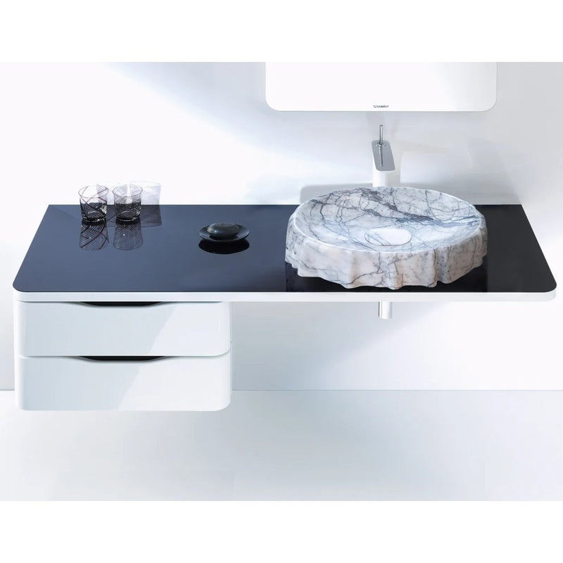 New York White Marble Oval Shape Vessel Sink Polished (W)16" (L)26" (H)5" SKU-NTRVS09 installed on bathroom